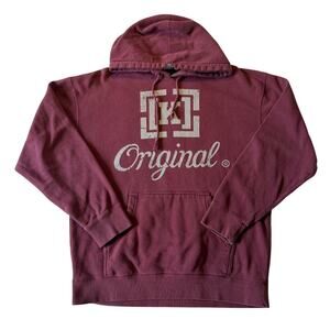Vintage Krew Hoodie Large Red Maroon Fleece Sweatshirt Pullover Skate Grunge 90s